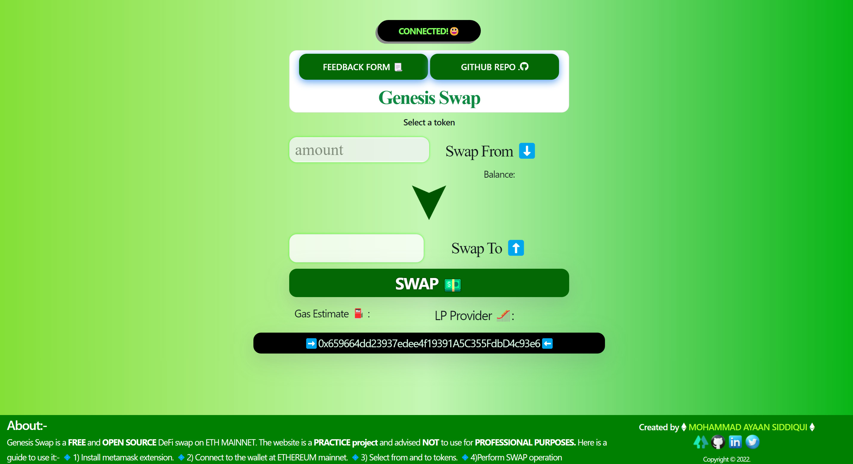 Decentralized Exchange Swap dApp
